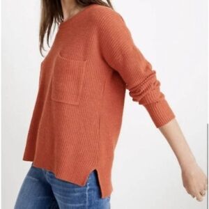 Madewell Cable Knit Slub Patch Pocket Sweater - sunset orange oversized
